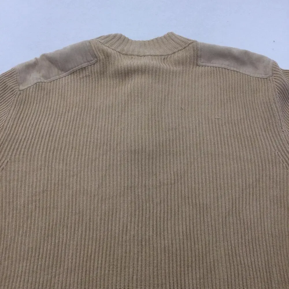 Banana Republic Sweater Mens 2XL Beige Henley Mock Neck Suede Elbow Patches Knit